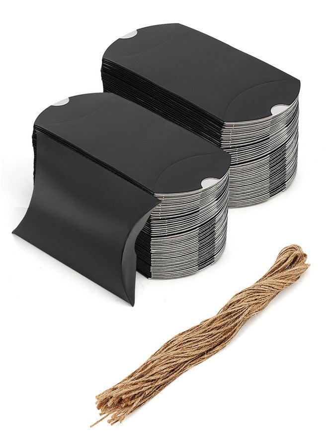 MANCHAP 100Pcs 5 x 3.4 Inch Black Pillow Boxes with Jute Twines, Large Cardboard Pillow Box, Pillow Candy Favor Box for Birthday, Wedding, Parties - Image 1